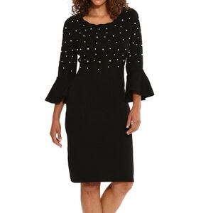 London Times Black Dress with Pearl Details